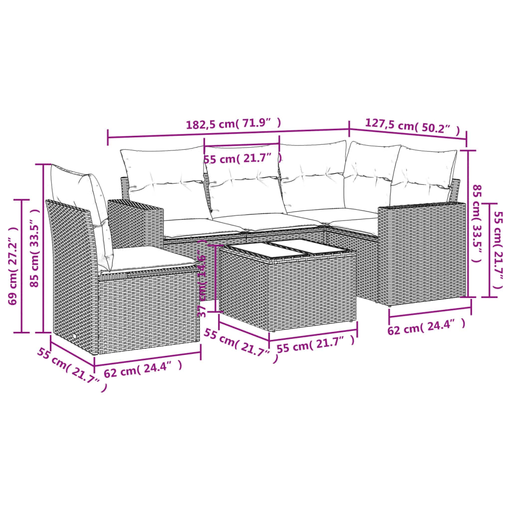 vidaXL Set mobilier de grădină cu perne, 6 piese, negru, poliratan vidaXL Set mobilier de grădină cu perne, 6 piese, negru, poliratan