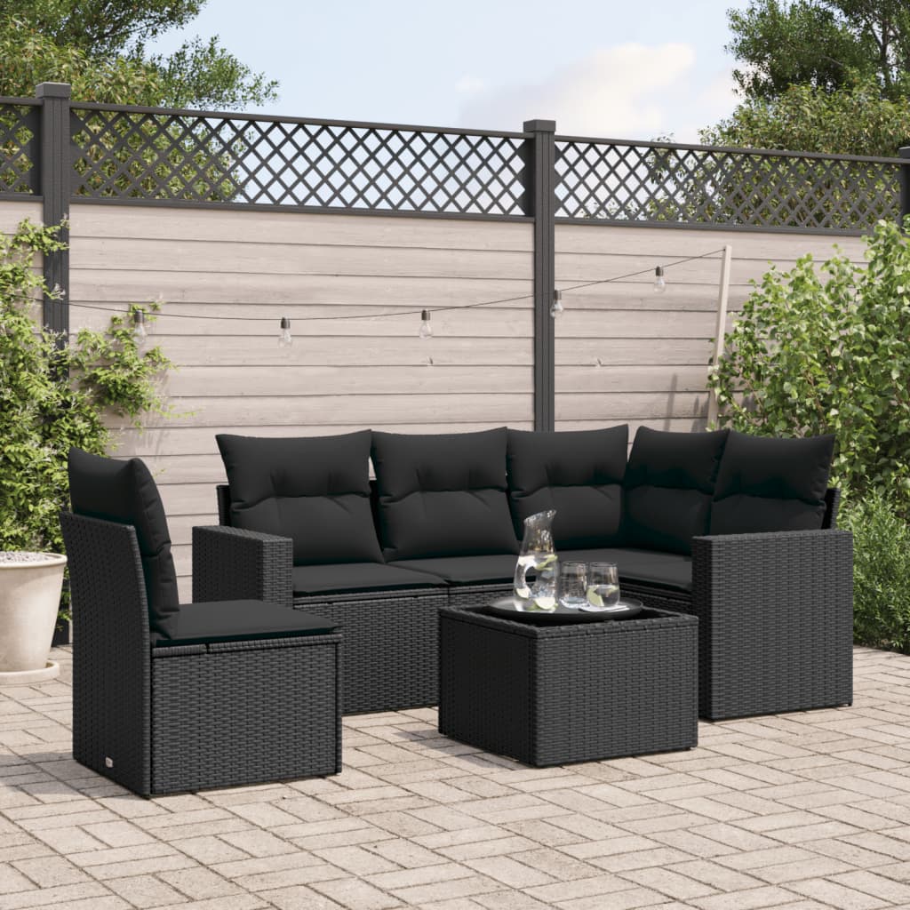 vidaXL Set mobilier de grădină cu perne, 6 piese, negru, poliratan vidaXL Set mobilier de grădină cu perne, 6 piese, negru, poliratan