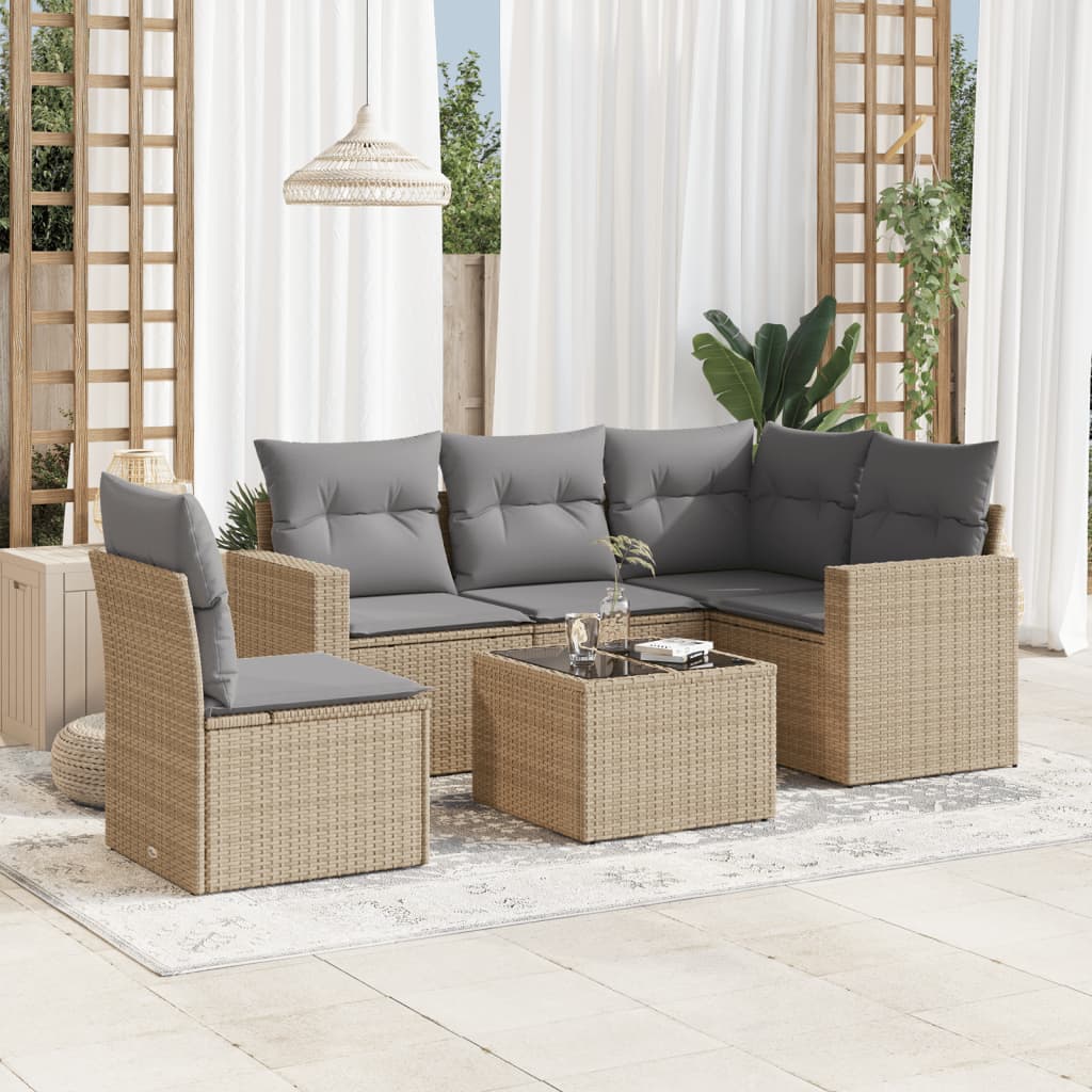 vidaXL Set canapele de grădină cu perne, 6 piese, bej, poliratan vidaXL Set canapele de grădină cu perne, 6 piese, bej, poliratan