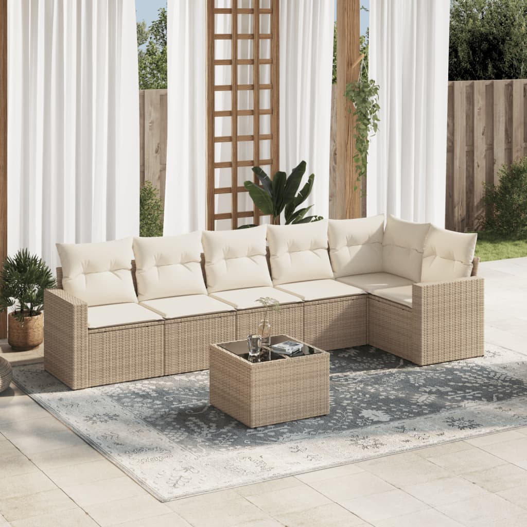 vidaXL Set canapele de grădină, 7 piese, cu perne, bej, poliratan