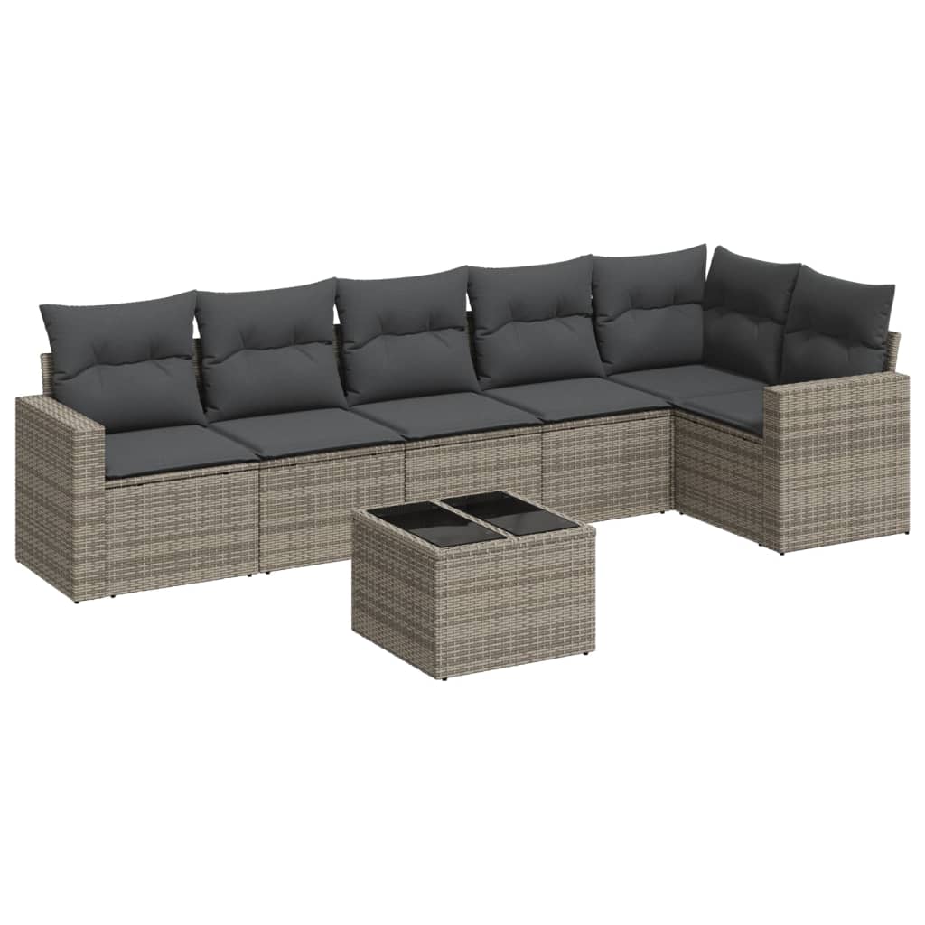 vidaXL Set canapele de grădină, 7 piese, cu perne, gri, poliratan vidaXL Set canapele de grădină, 7 piese, cu perne, gri, poliratan
