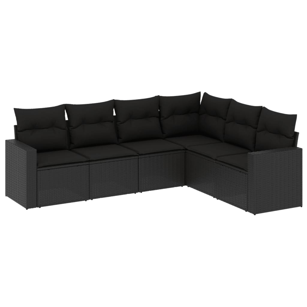 vidaXL Set mobilier de grădină cu perne, 6 piese, negru, poliratan vidaXL Set mobilier de grădină cu perne, 6 piese, negru, poliratan