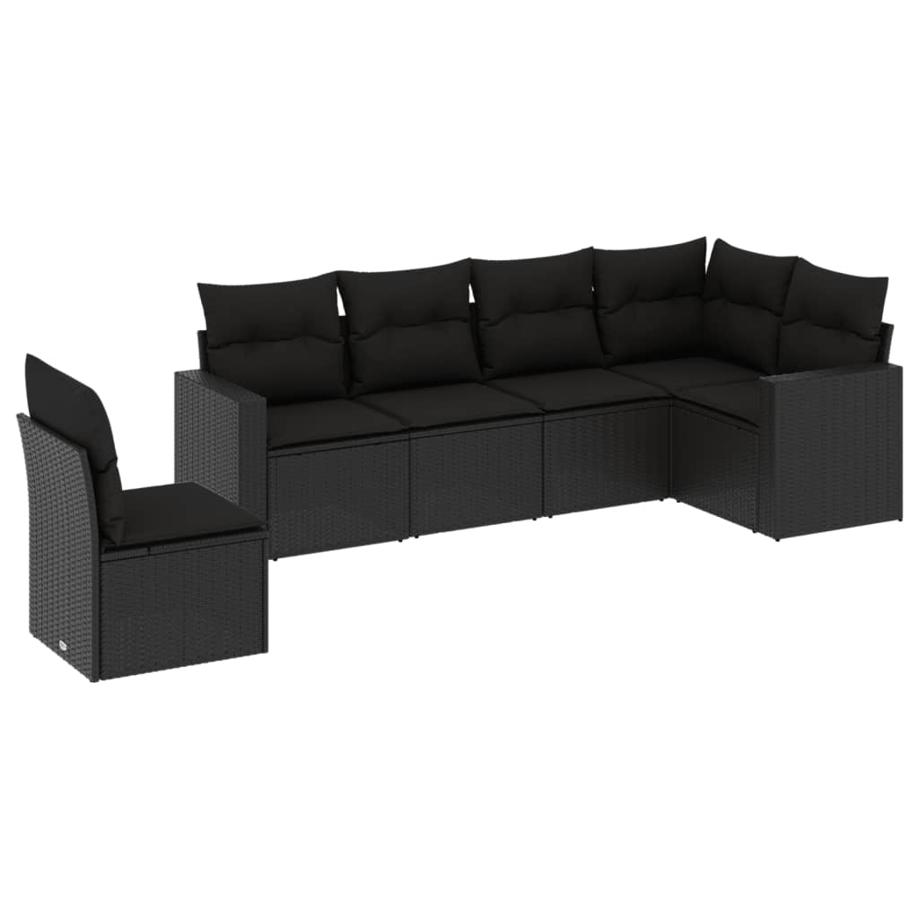 vidaXL Set mobilier de grădină cu perne, 6 piese, negru, poliratan vidaXL Set mobilier de grădină cu perne, 6 piese, negru, poliratan