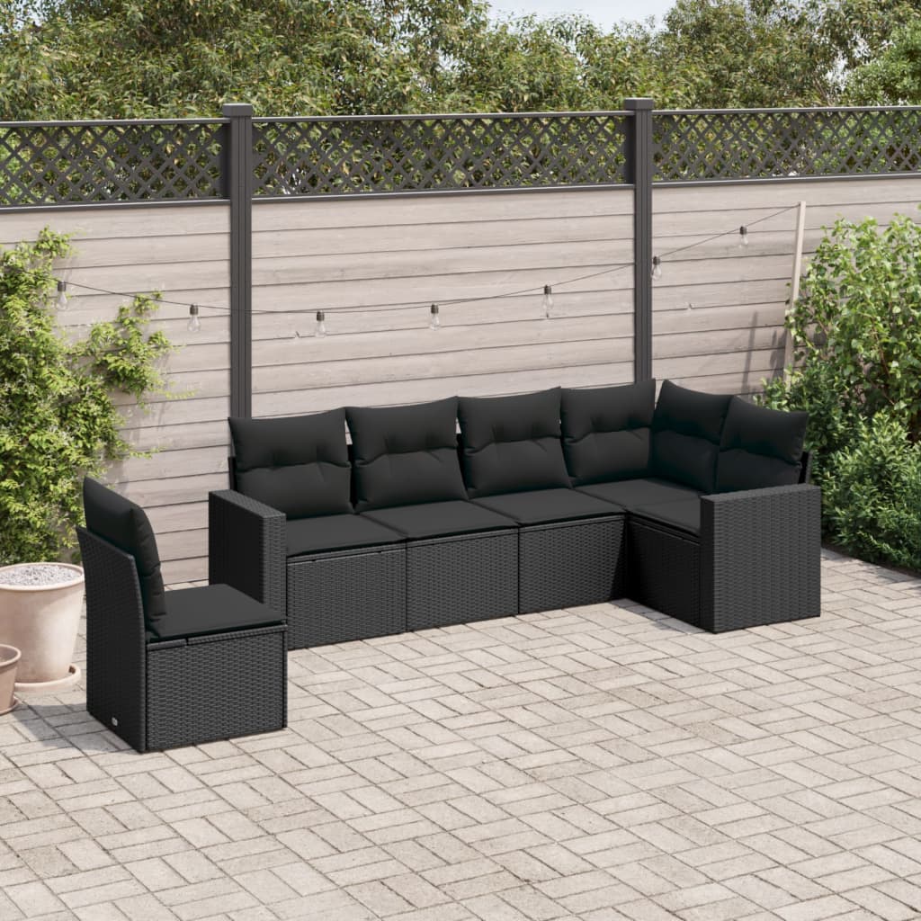 vidaXL Set mobilier de grădină cu perne, 6 piese, negru, poliratan vidaXL Set mobilier de grădină cu perne, 6 piese, negru, poliratan