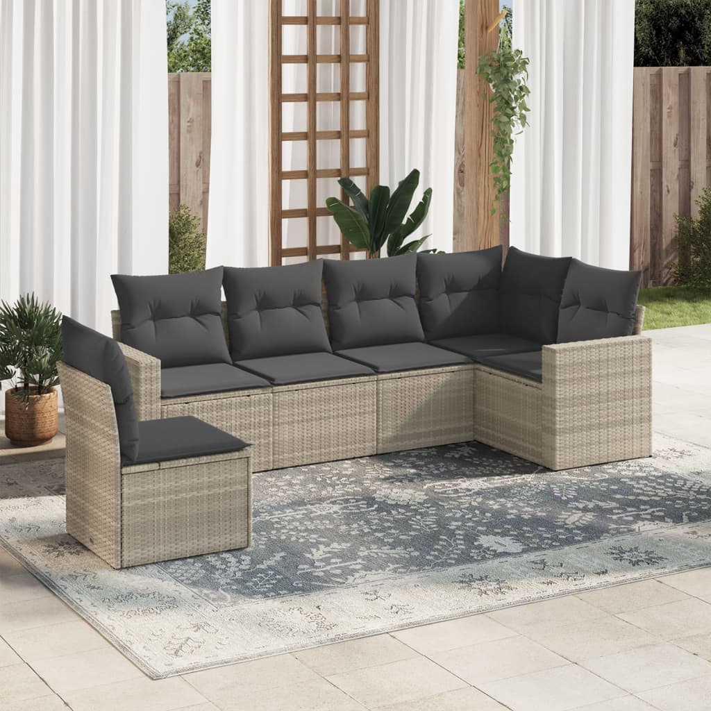 vidaXL Set canapele de grădină cu perne, 6 piese gri deschis poliratan vidaXL Set canapele de grădină cu perne, 6 piese gri deschis poliratan