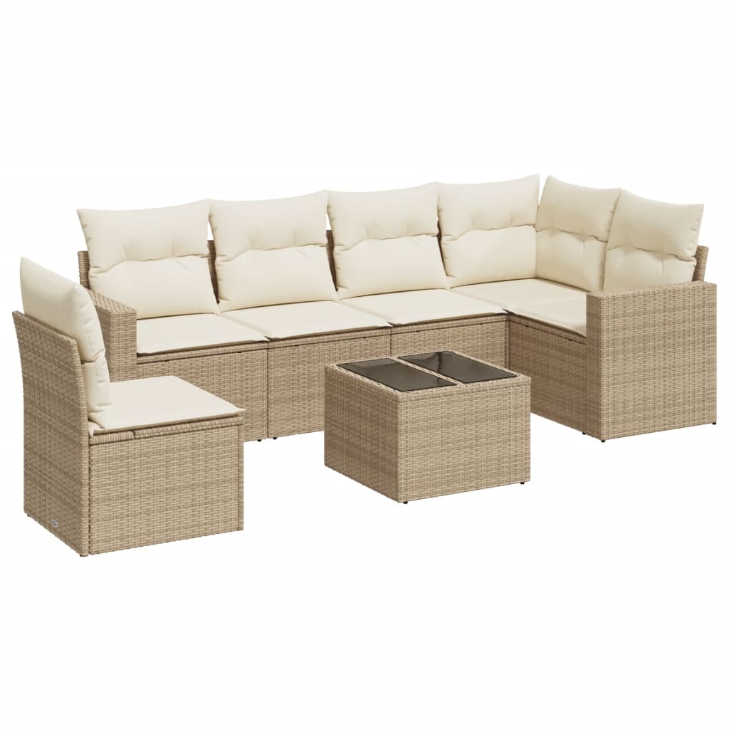 vidaXL Set canapele de grădină, 7 piese, cu perne, bej, poliratan