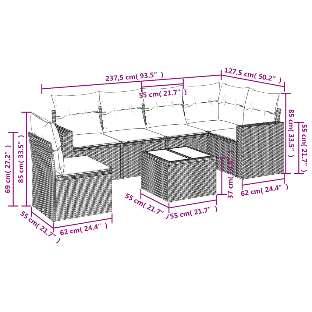 vidaXL Set canapele de grădină, 7 piese, cu perne, gri, poliratan vidaXL Set canapele de grădină, 7 piese, cu perne, gri, poliratan