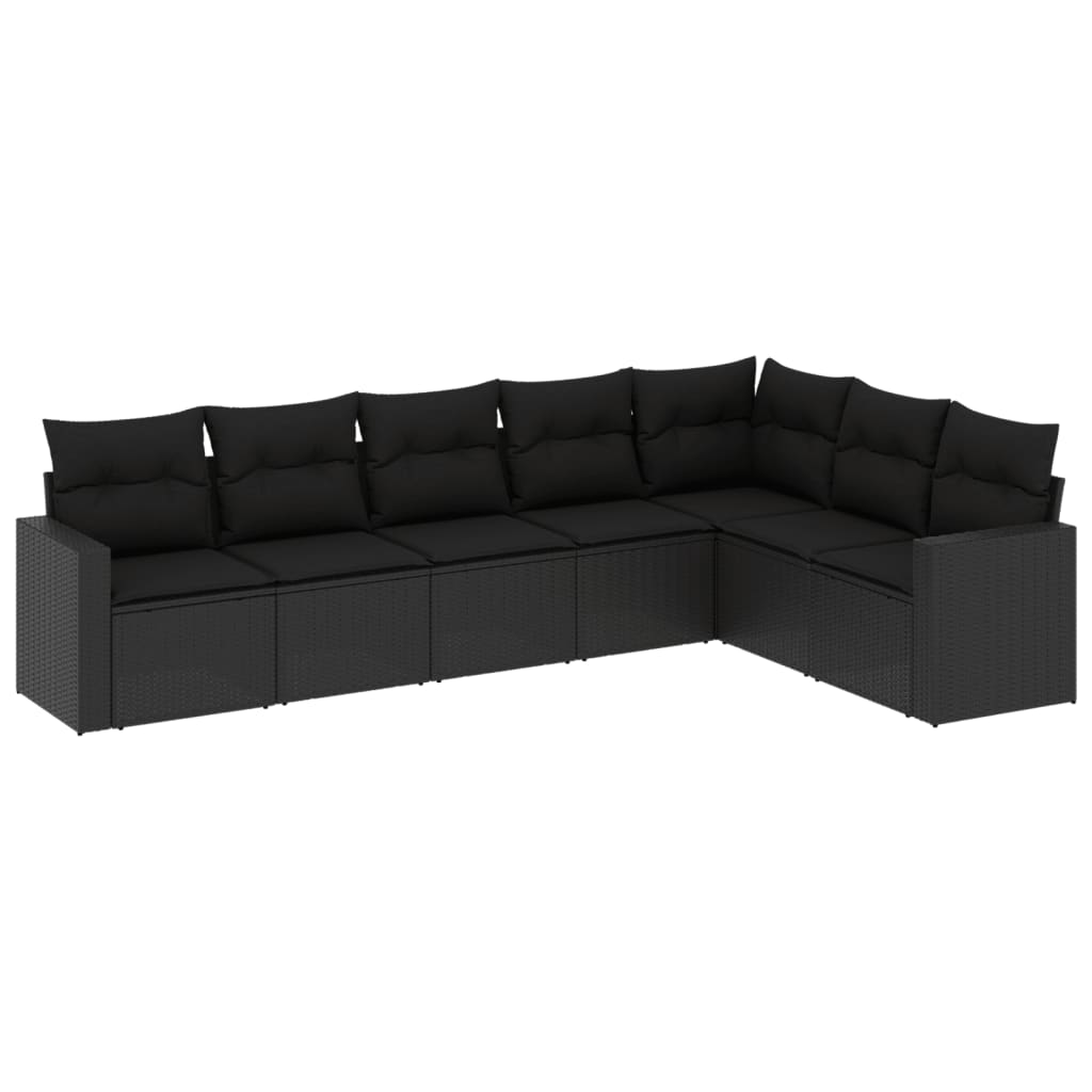 vidaXL Set canapele de grădină cu perne, 7 piese, negru, poliratan