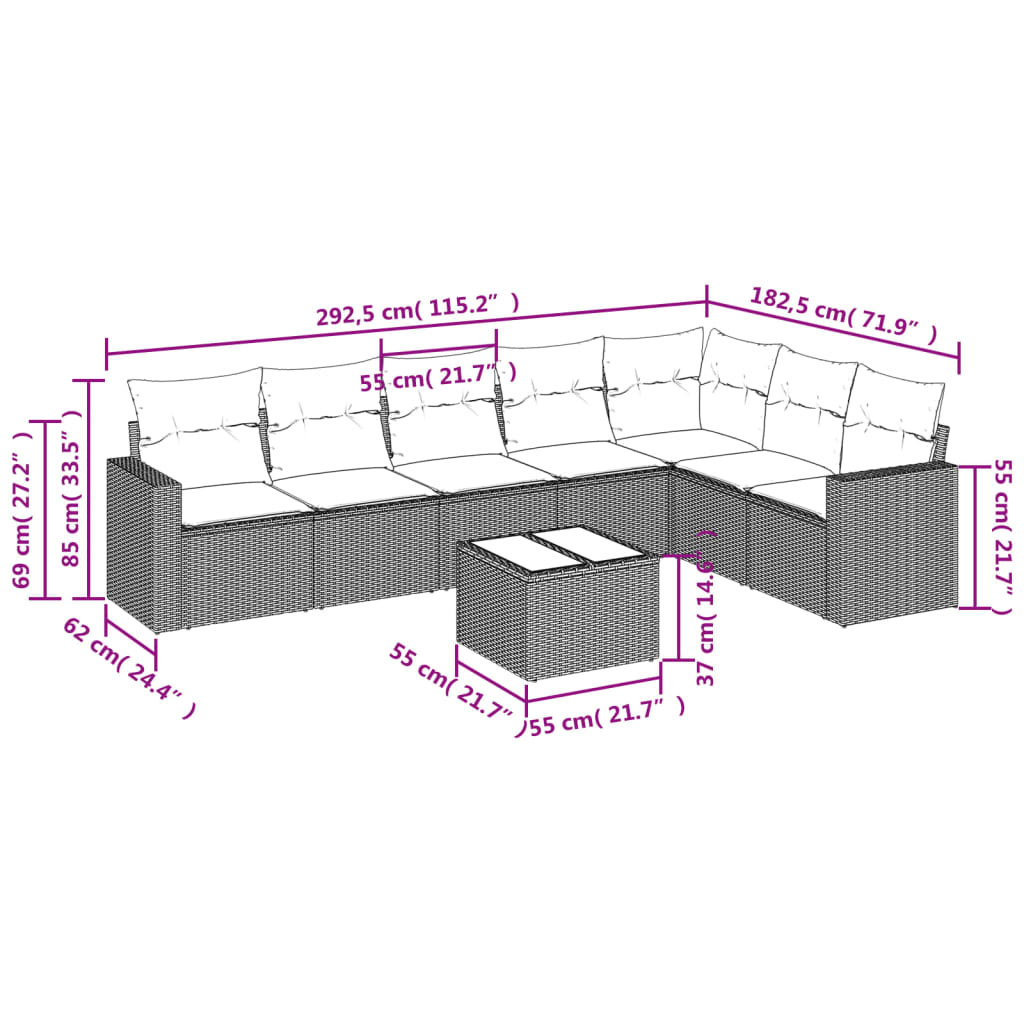 vidaXL Set mobilier de grădină cu perne, 8 piese, negru, poliratan vidaXL Set mobilier de grădină cu perne, 8 piese, negru, poliratan