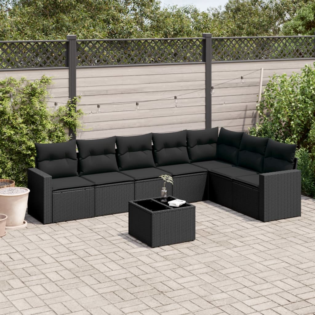 vidaXL Set mobilier de grădină cu perne, 8 piese, negru, poliratan vidaXL Set mobilier de grădină cu perne, 8 piese, negru, poliratan