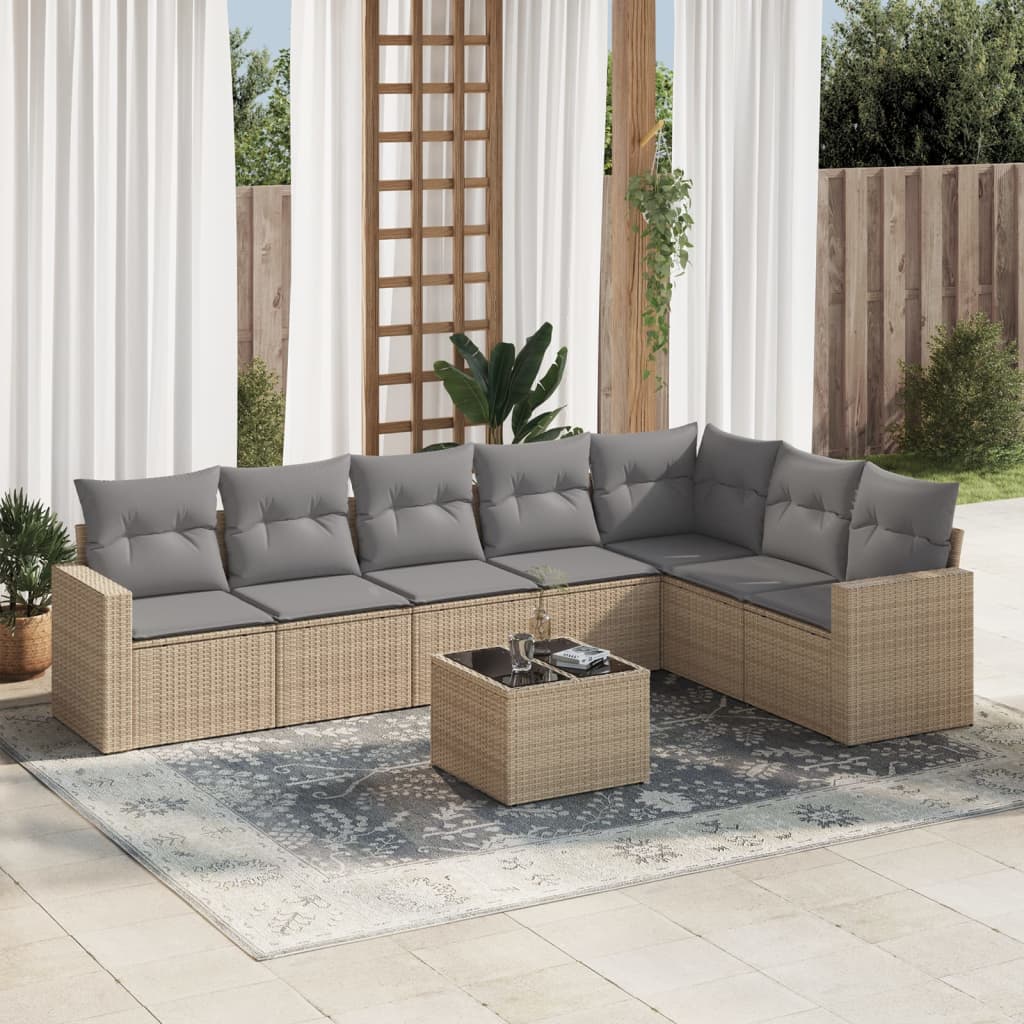 vidaXL Set canapele de grădină, 8 piese, cu perne, bej, poliratan vidaXL Set canapele de grădină, 8 piese, cu perne, bej, poliratan