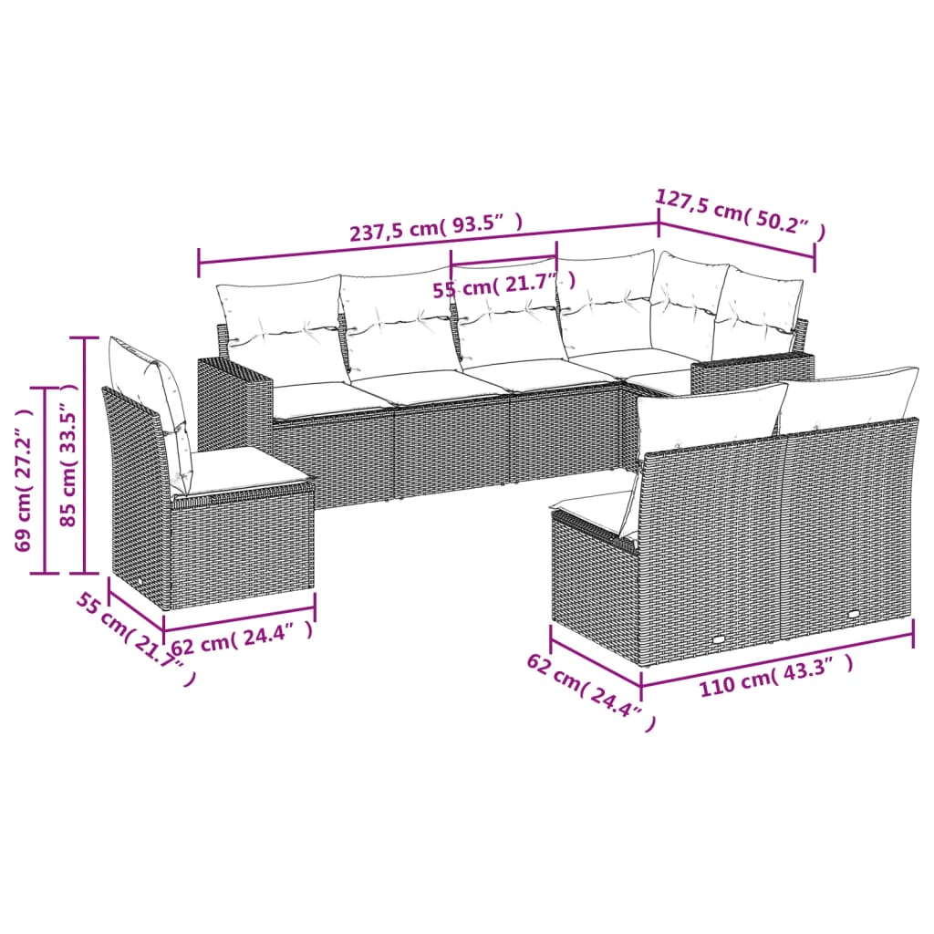 vidaXL Set mobilier de grădină cu perne, 8 piese, negru, poliratan vidaXL Set mobilier de grădină cu perne, 8 piese, negru, poliratan