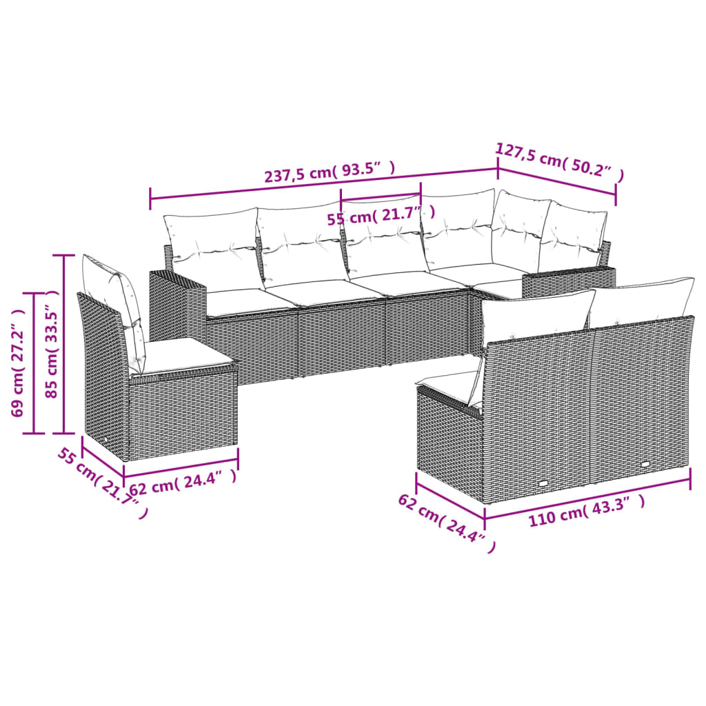vidaXL Set mobilier de grădină cu perne, 8 piese gri deschis poliratan vidaXL Set mobilier de grădină cu perne, 8 piese gri deschis poliratan