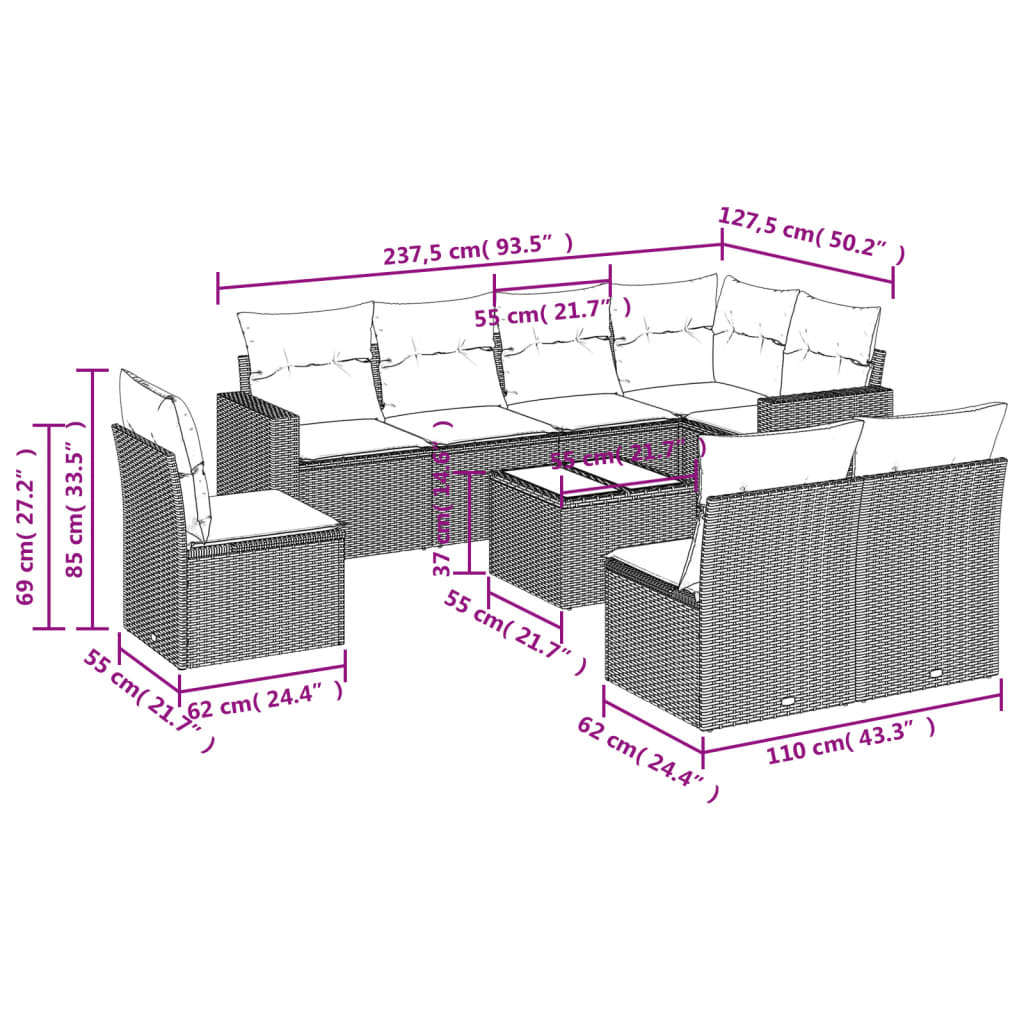 vidaXL Set mobilier de grădină cu perne, 9 piese, negru, poliratan vidaXL Set mobilier de grădină cu perne, 9 piese, negru, poliratan
