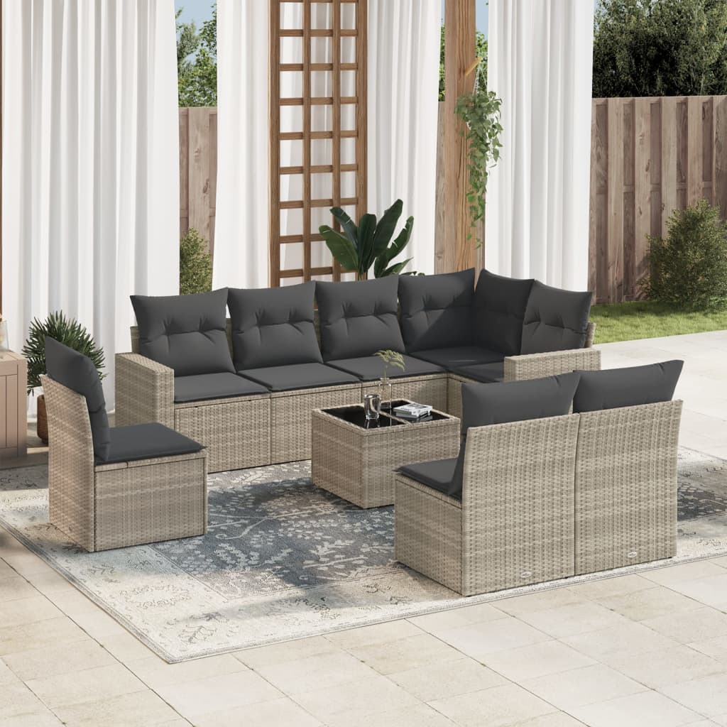 vidaXL Set canapele de grădină cu perne, 9 piese gri deschis poliratan vidaXL Set canapele de grădină cu perne, 9 piese gri deschis poliratan