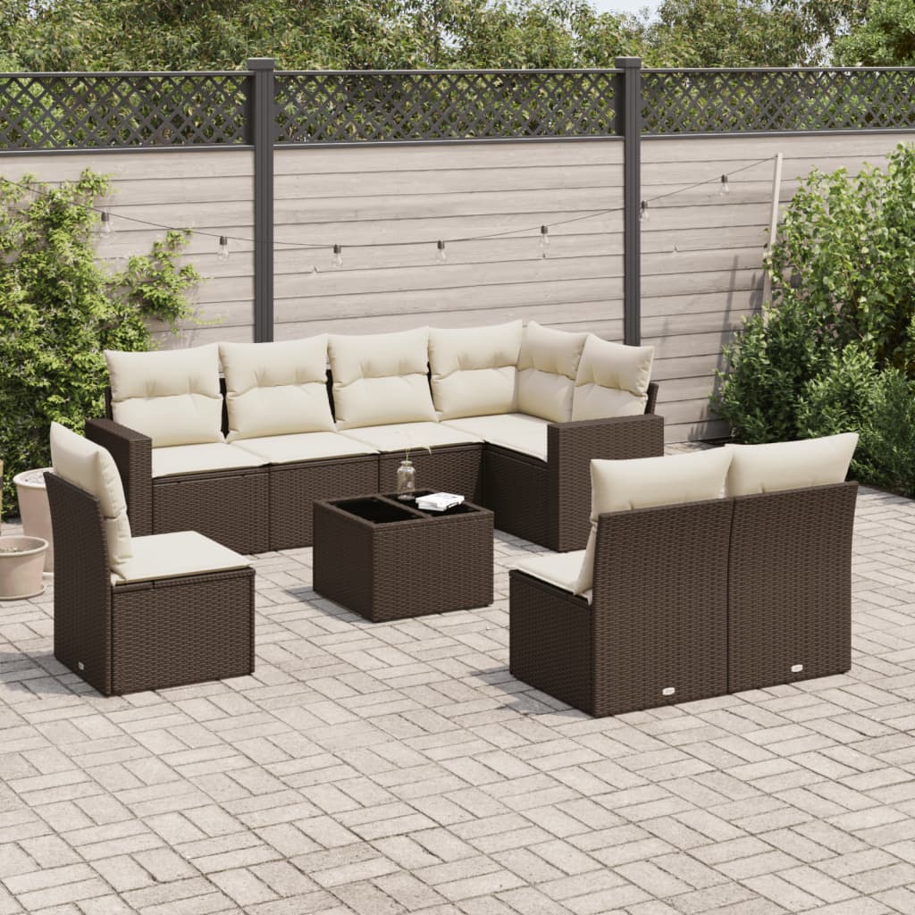 vidaXL Set canapele de grădină cu perne, 9 piese, maro, poliratan vidaXL Set canapele de grădină cu perne, 9 piese, maro, poliratan