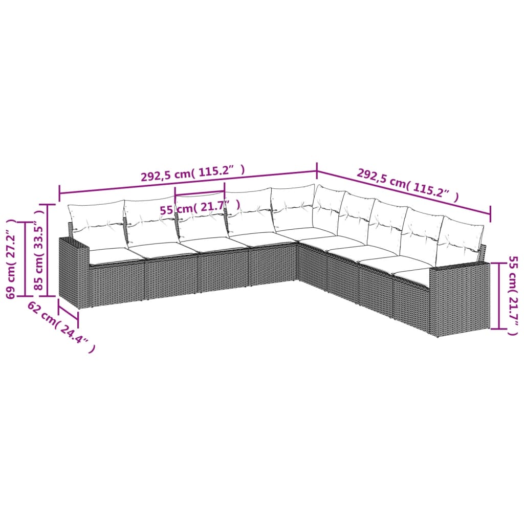 vidaXL Set mobilier de grădină cu perne, 9 piese, negru, poliratan vidaXL Set mobilier de grădină cu perne, 9 piese, negru, poliratan