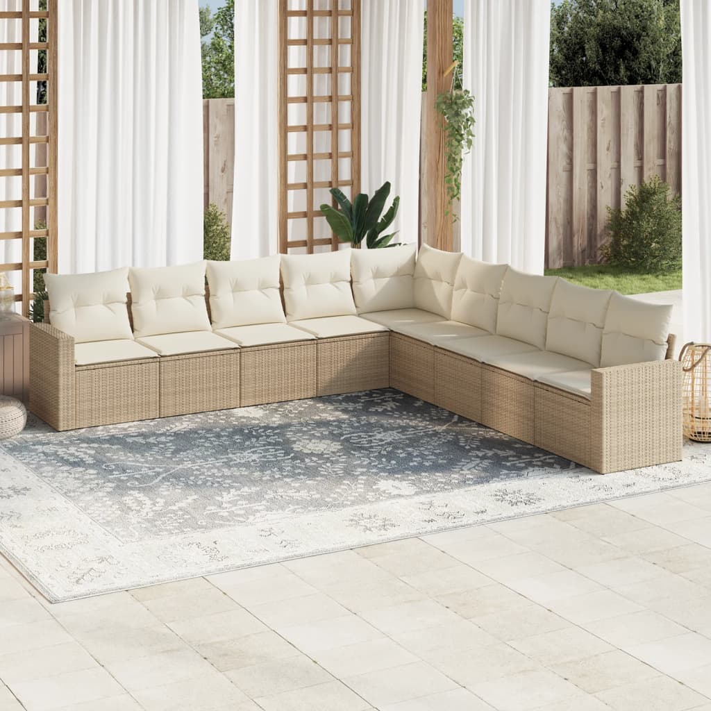 vidaXL Set canapele de grădină, 9 piese, cu perne, bej, poliratan vidaXL Set canapele de grădină, 9 piese, cu perne, bej, poliratan