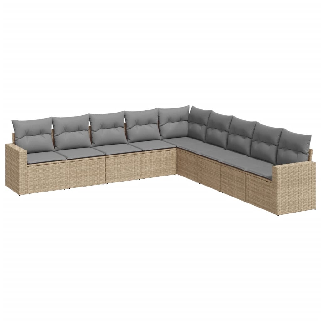 vidaXL Set canapele de grădină, 9 piese, cu perne, bej, poliratan