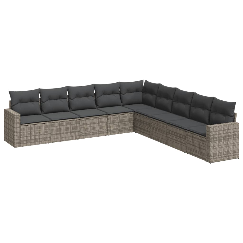 vidaXL Set canapele de grădină, 9 piese, cu perne, gri, poliratan vidaXL Set canapele de grădină, 9 piese, cu perne, gri, poliratan