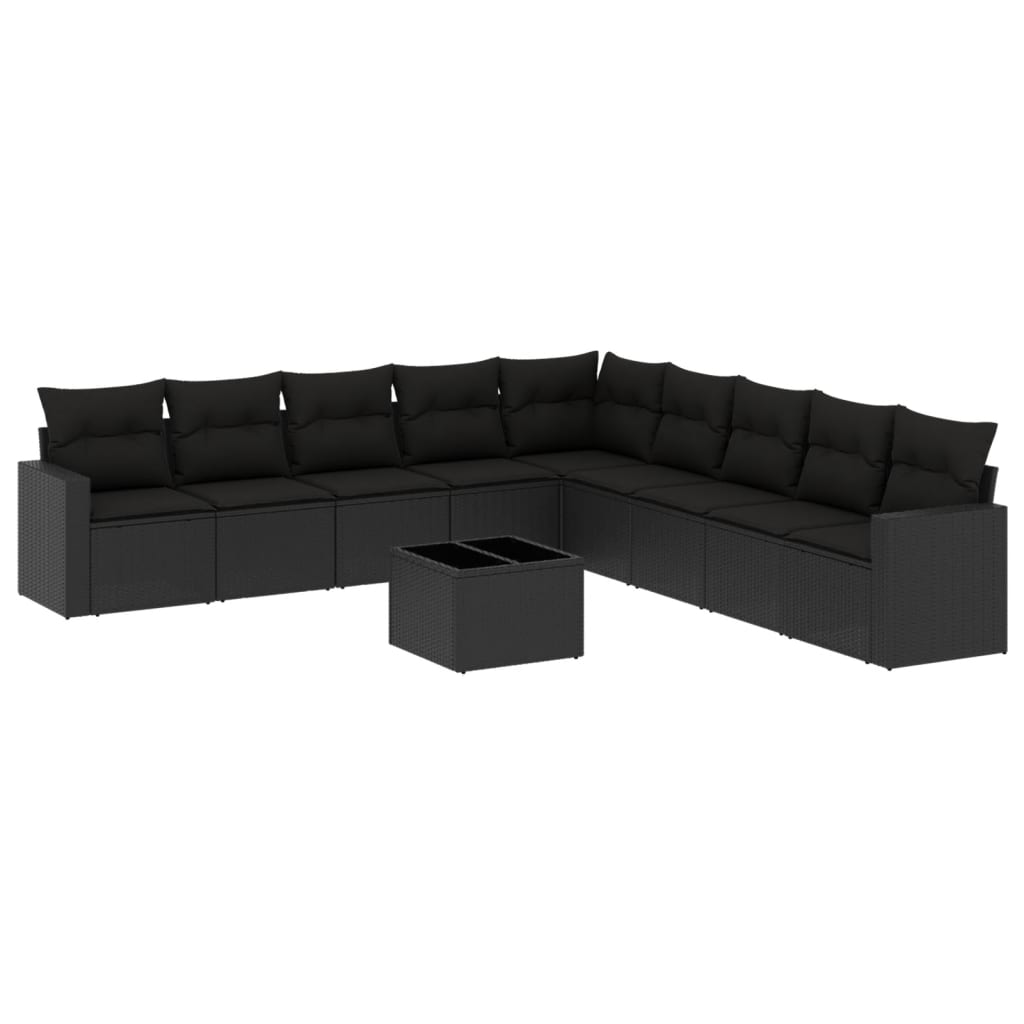 vidaXL Set canapele de grădină cu perne, 10 piese, negru, poliratan