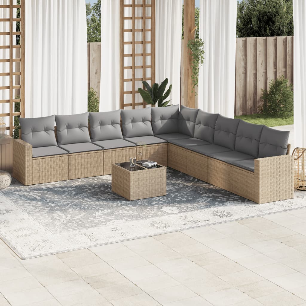vidaXL Set canapele de grădină cu perne, 10 piese, bej, poliratan vidaXL Set canapele de grădină cu perne, 10 piese, bej, poliratan