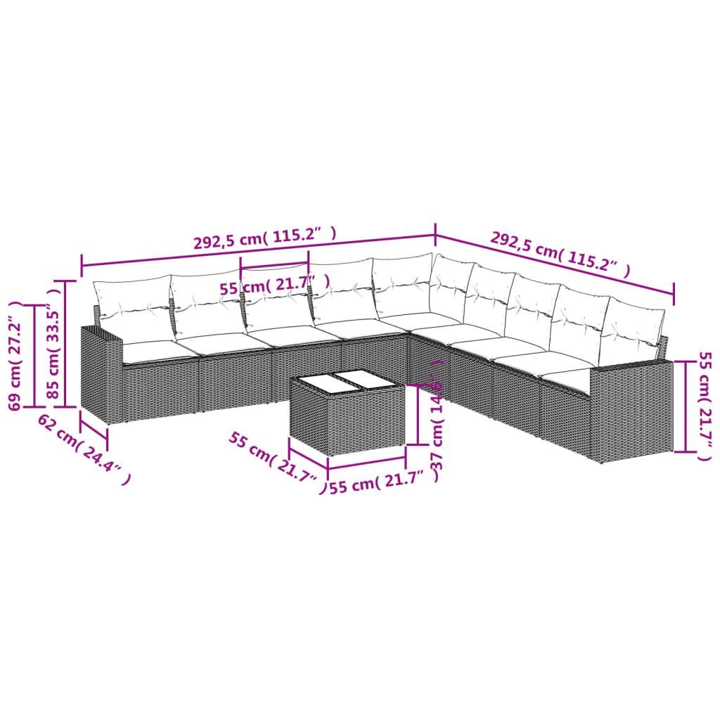 vidaXL Set mobilier de grădină cu perne, 10 piese, gri, poliratan vidaXL Set mobilier de grădină cu perne, 10 piese, gri, poliratan