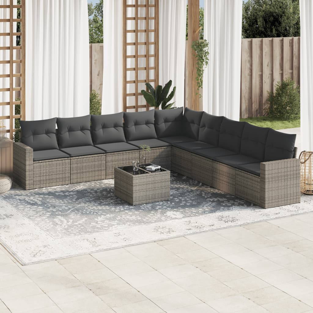 vidaXL Set mobilier de grădină cu perne, 10 piese, gri, poliratan vidaXL Set mobilier de grădină cu perne, 10 piese, gri, poliratan
