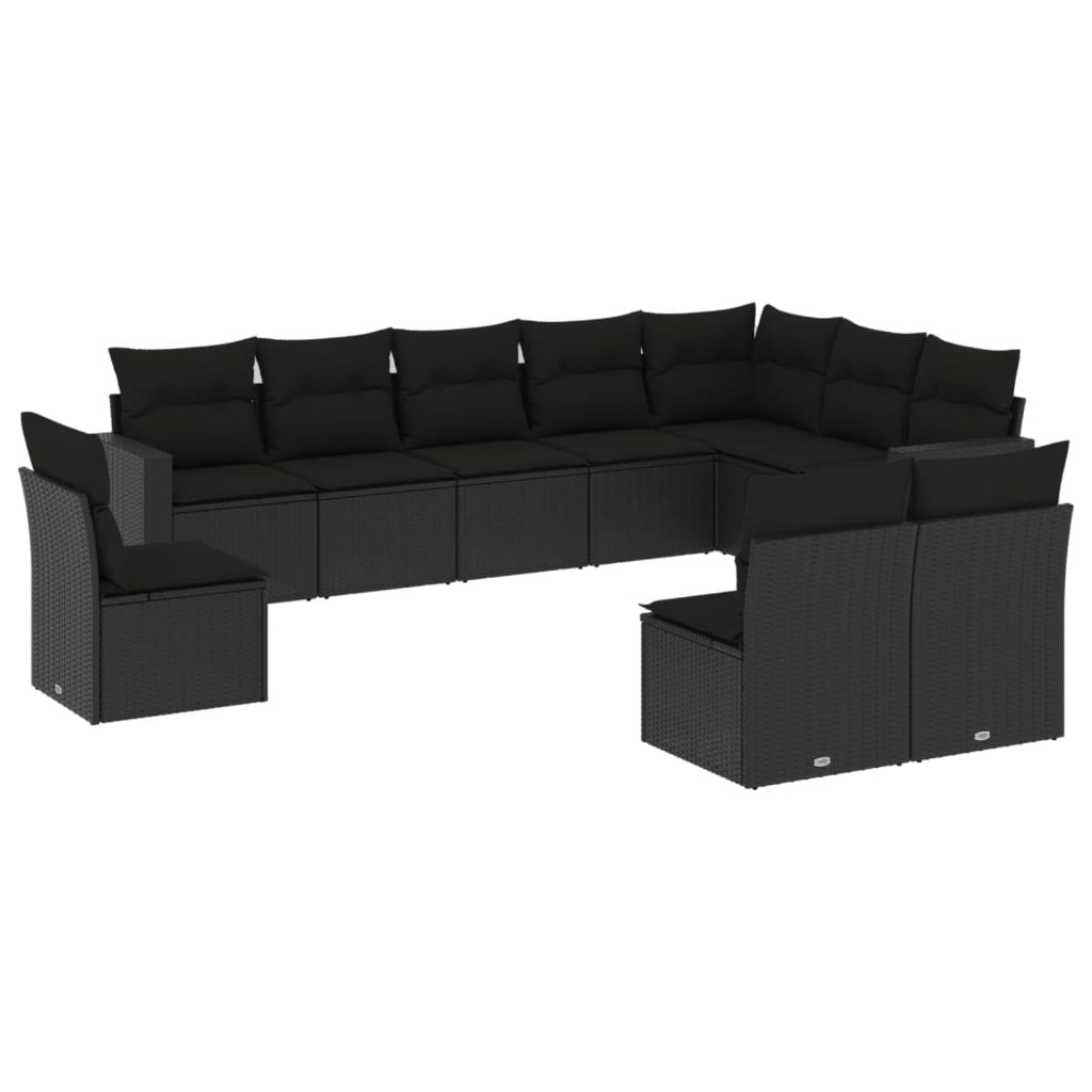 vidaXL Set canapele de grădină cu perne, 10 piese, negru, poliratan vidaXL Set canapele de grădină cu perne, 10 piese, negru, poliratan