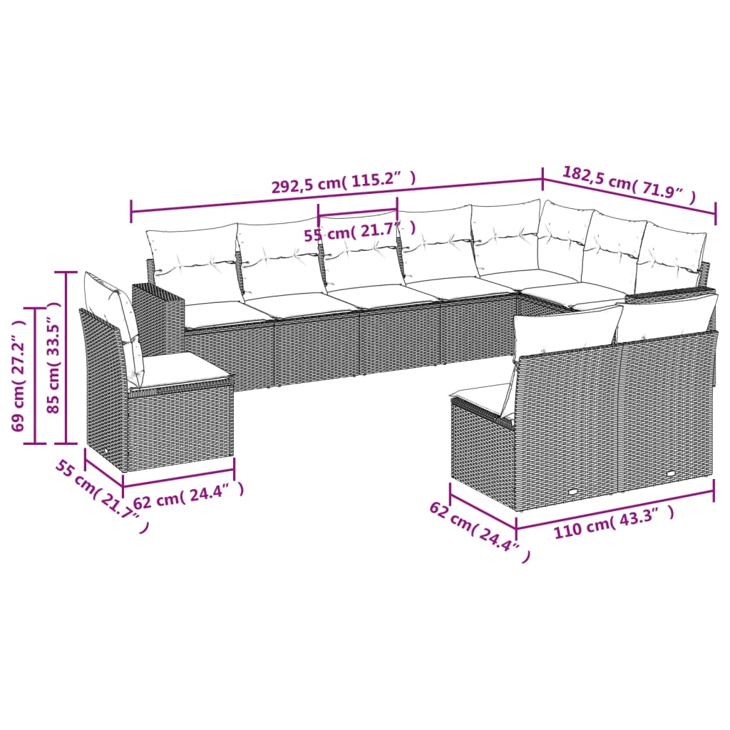 vidaXL Set mobilier de grădină cu perne, 10 piese, gri, poliratan vidaXL Set mobilier de grădină cu perne, 10 piese, gri, poliratan