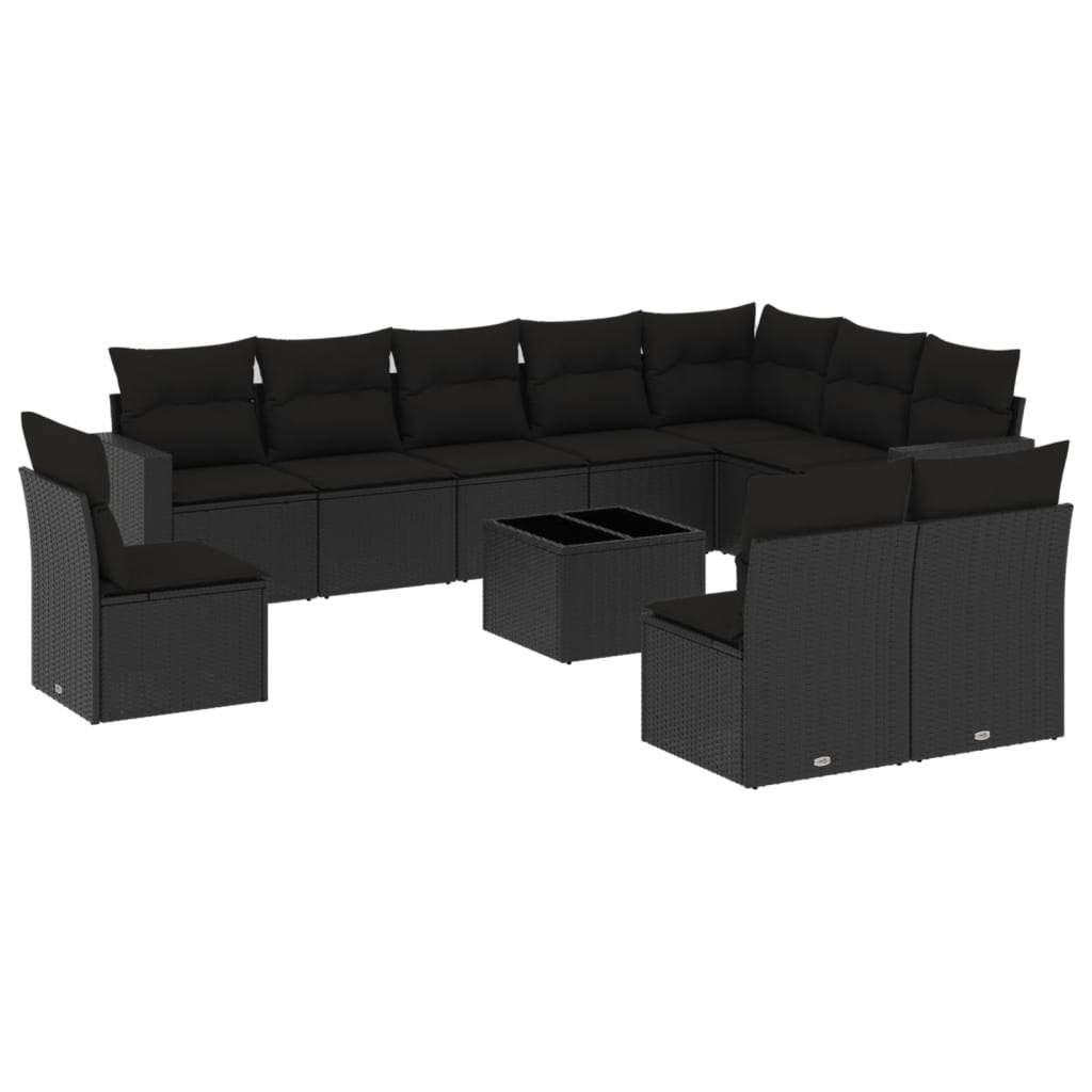 vidaXL Set canapele de grădină cu perne, 11 piese, negru, poliratan vidaXL Set canapele de grădină cu perne, 11 piese, negru, poliratan