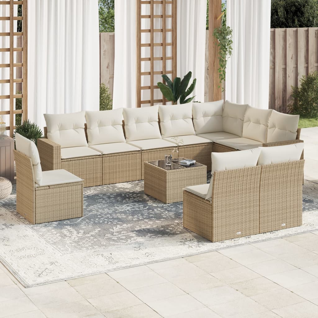 vidaXL Set canapele de grădină cu perne, 11 piese, bej, poliratan vidaXL Set canapele de grădină cu perne, 11 piese, bej, poliratan