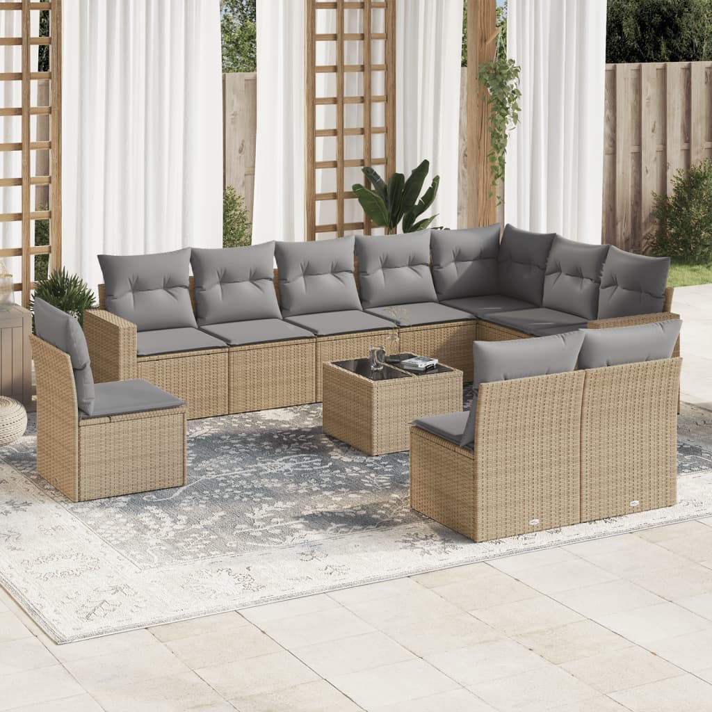 vidaXL Set canapele de grădină cu perne, 11 piese, bej, poliratan vidaXL Set canapele de grădină cu perne, 11 piese, bej, poliratan