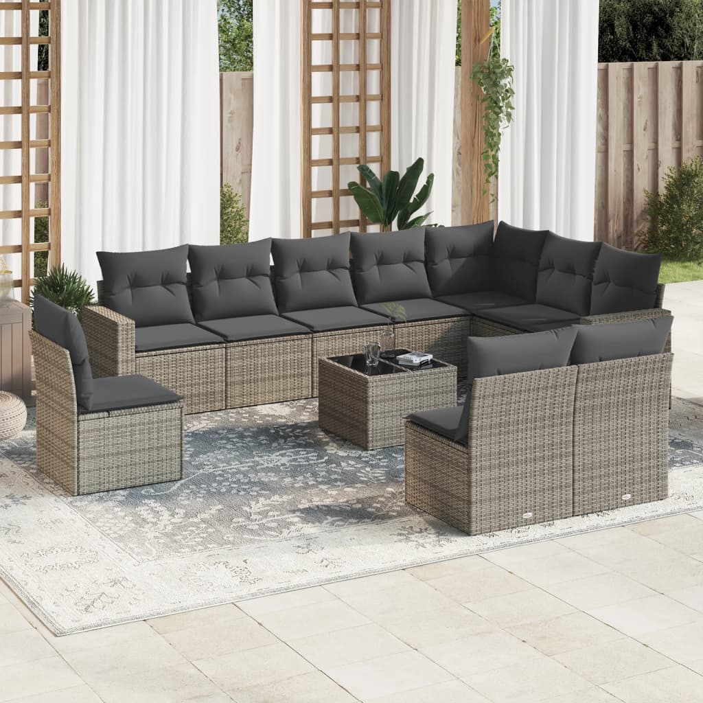 vidaXL Set canapele de grădină cu perne, 11 piese, gri, poliratan vidaXL Set canapele de grădină cu perne, 11 piese, gri, poliratan