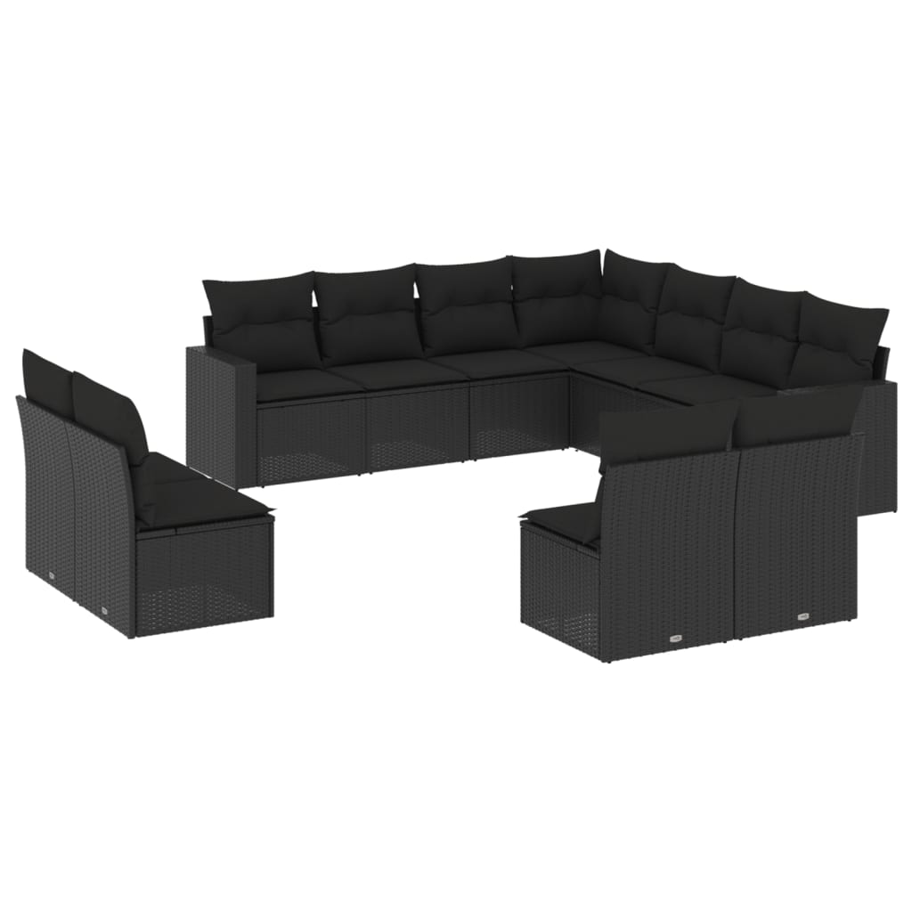 vidaXL Set canapele de grădină cu perne, 11 piese, negru, poliratan vidaXL Set canapele de grădină cu perne, 11 piese, negru, poliratan