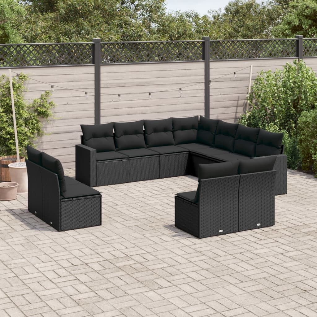 vidaXL Set canapele de grădină cu perne, 11 piese, negru, poliratan vidaXL Set canapele de grădină cu perne, 11 piese, negru, poliratan
