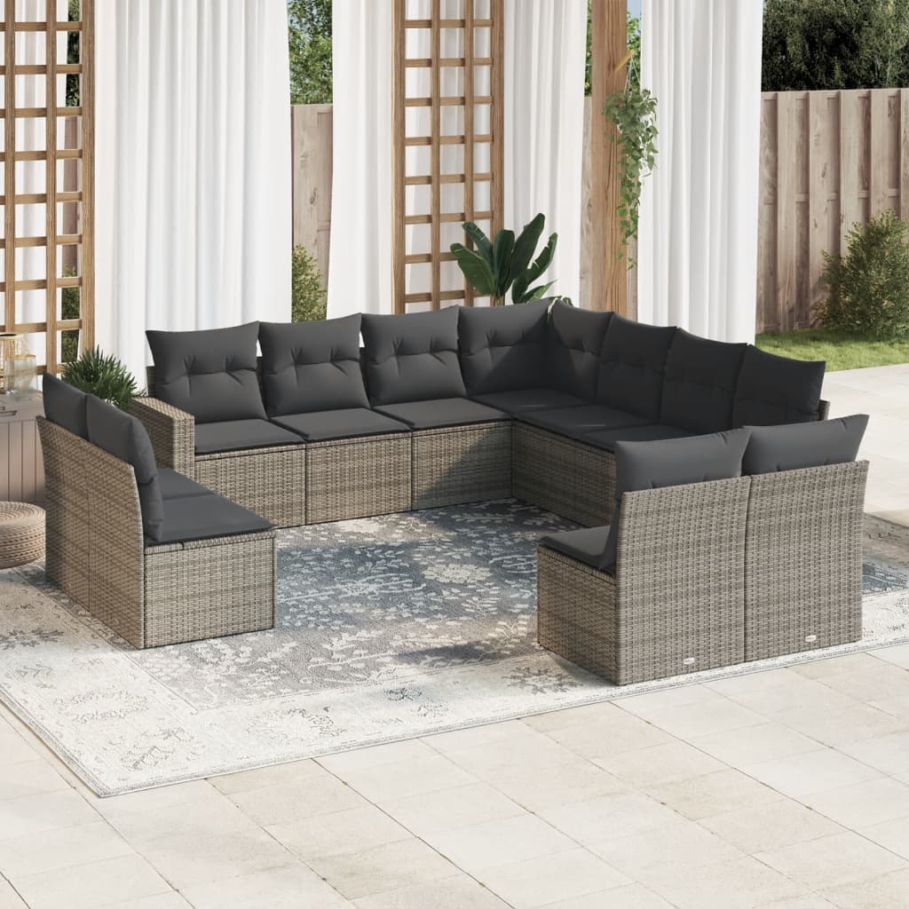 vidaXL Set canapele de grădină cu perne, 11 piese, gri, poliratan vidaXL Set canapele de grădină cu perne, 11 piese, gri, poliratan