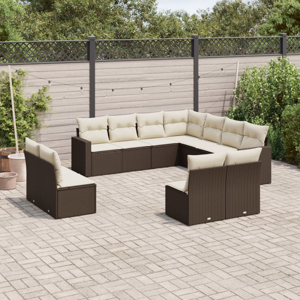 vidaXL Set canapele de grădină cu perne, 11 piese, maro, poliratan vidaXL Set canapele de grădină cu perne, 11 piese, maro, poliratan