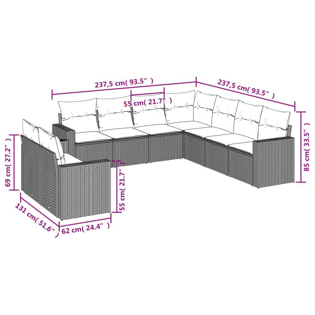 vidaXL Set mobilier de grădină cu perne, 9 piese, negru, poliratan vidaXL Set mobilier de grădină cu perne, 9 piese, negru, poliratan