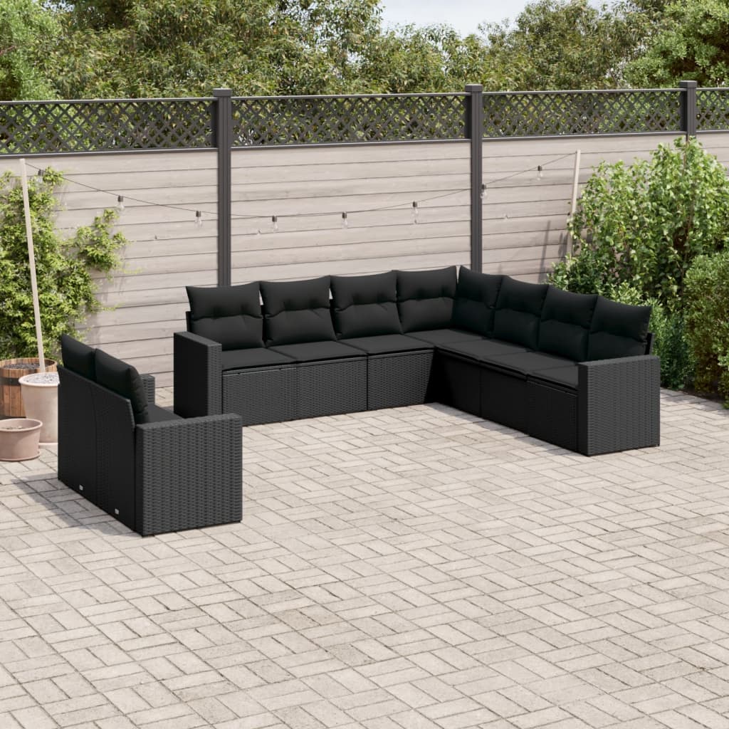 vidaXL Set mobilier de grădină cu perne, 9 piese, negru, poliratan vidaXL Set mobilier de grădină cu perne, 9 piese, negru, poliratan