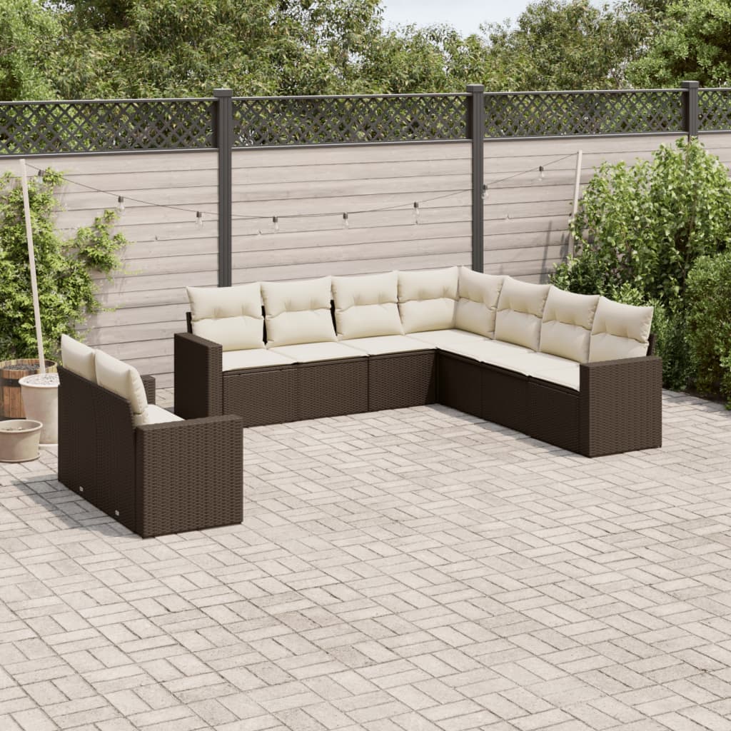 vidaXL Set canapele de grădină cu perne, 9 piese, maro, poliratan vidaXL Set canapele de grădină cu perne, 9 piese, maro, poliratan