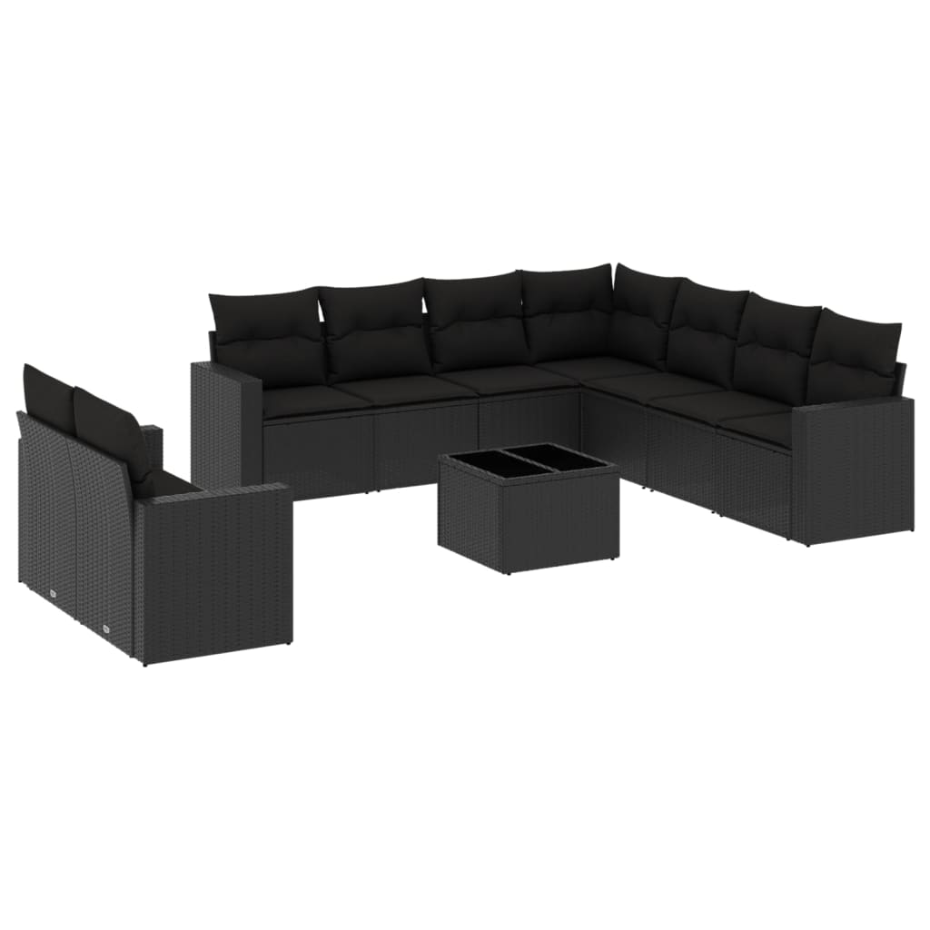 vidaXL Set canapele de grădină cu perne, 10 piese, negru, poliratan vidaXL Set canapele de grădină cu perne, 10 piese, negru, poliratan
