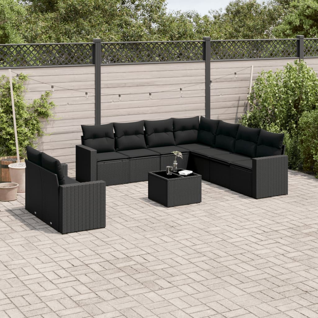 vidaXL Set canapele de grădină cu perne, 10 piese, negru, poliratan vidaXL Set canapele de grădină cu perne, 10 piese, negru, poliratan