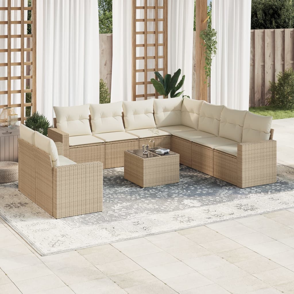 vidaXL Set canapele de grădină cu perne, 10 piese, bej, poliratan vidaXL Set canapele de grădină cu perne, 10 piese, bej, poliratan