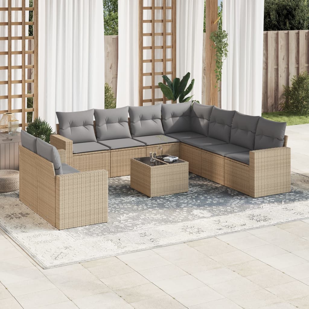 vidaXL Set canapele de grădină cu perne, 10 piese, bej, poliratan vidaXL Set canapele de grădină cu perne, 10 piese, bej, poliratan