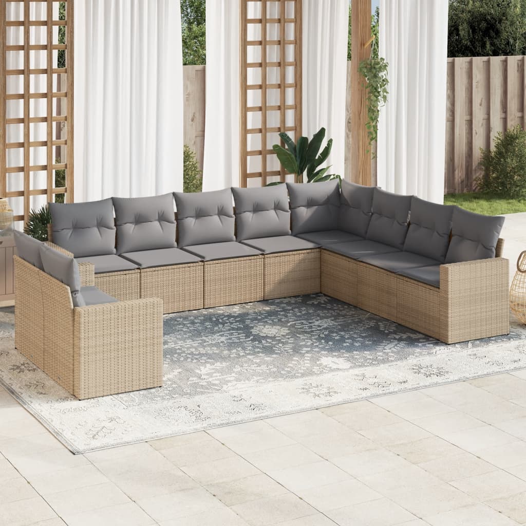 vidaXL Set canapele de grădină cu perne, 10 piese, bej, poliratan vidaXL Set canapele de grădină cu perne, 10 piese, bej, poliratan