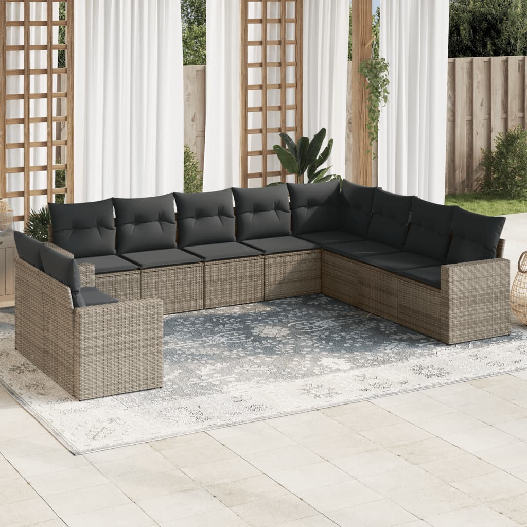 vidaXL Set mobilier de grădină cu perne, 10 piese, gri, poliratan vidaXL Set mobilier de grădină cu perne, 10 piese, gri, poliratan