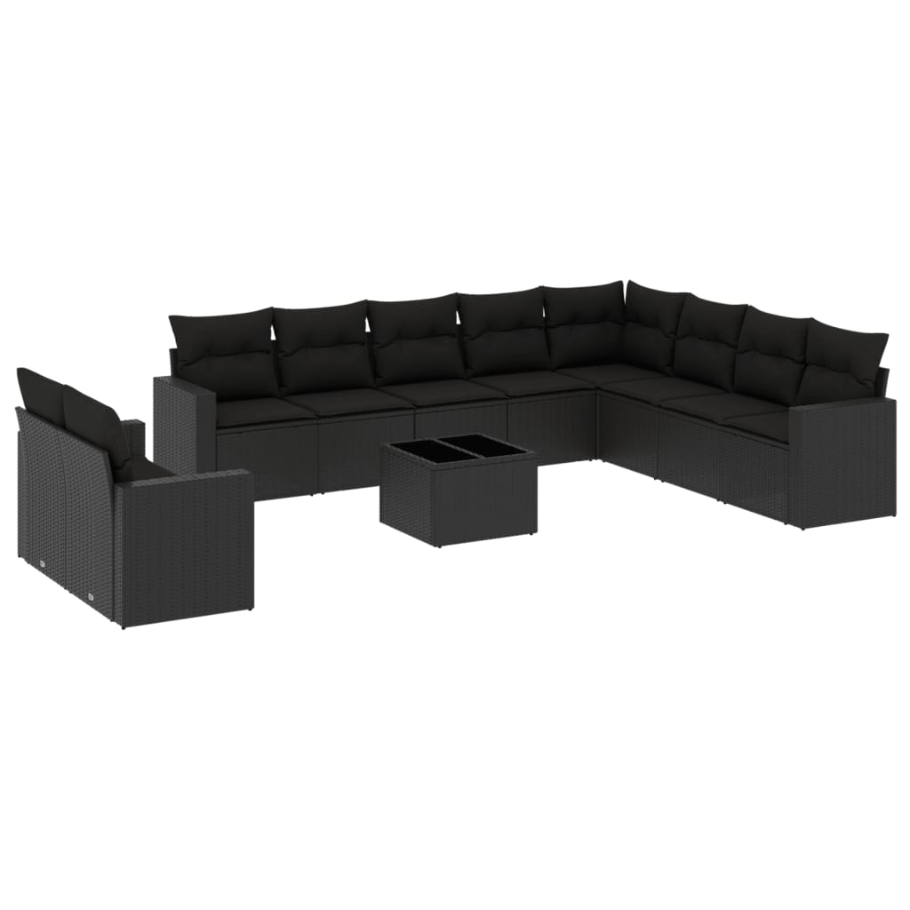 vidaXL Set canapele de grădină cu perne, 11 piese, negru, poliratan vidaXL Set canapele de grădină cu perne, 11 piese, negru, poliratan