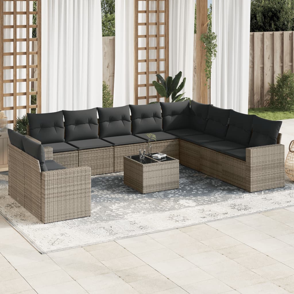 vidaXL Set canapele de grădină cu perne, 11 piese, gri, poliratan vidaXL Set canapele de grădină cu perne, 11 piese, gri, poliratan