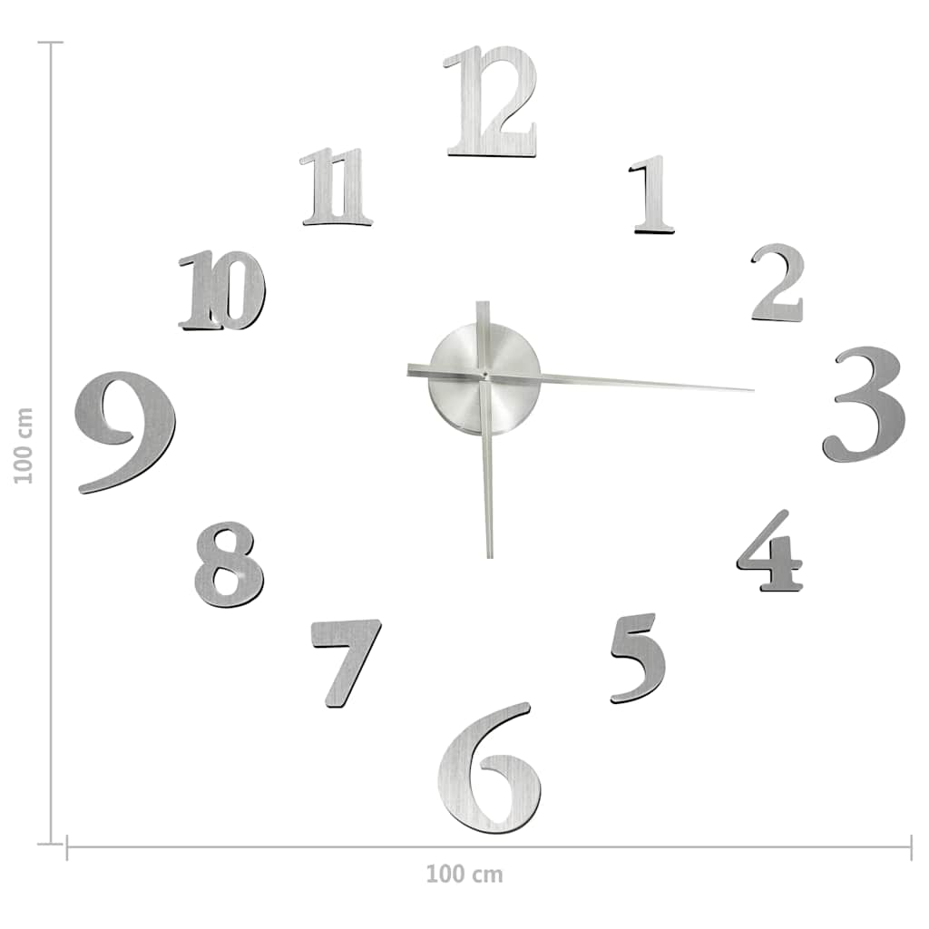 vidaXL Ceas de perete 3D, argintiu, 100 cm, XXL, design modern vidaXL Ceas de perete 3D, argintiu, 100 cm, XXL, design modern
